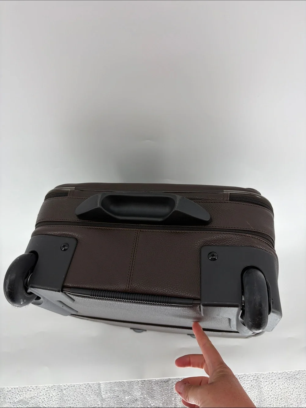 Longchamp Brown Leather Travel Carry-On Rolled Wheeled Bag with Expansion Option